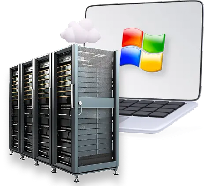 Windows VPS server racks inside a glowing cloud