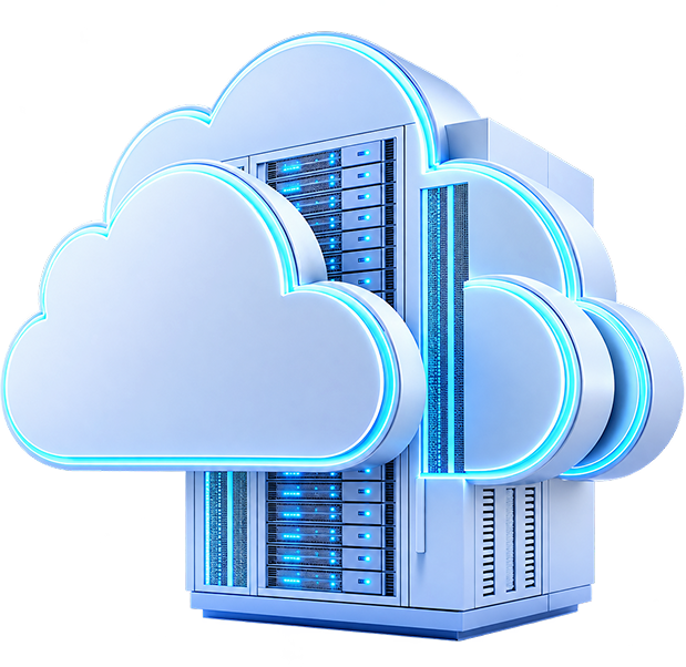 Windows VPS server racks inside a glowing cloud